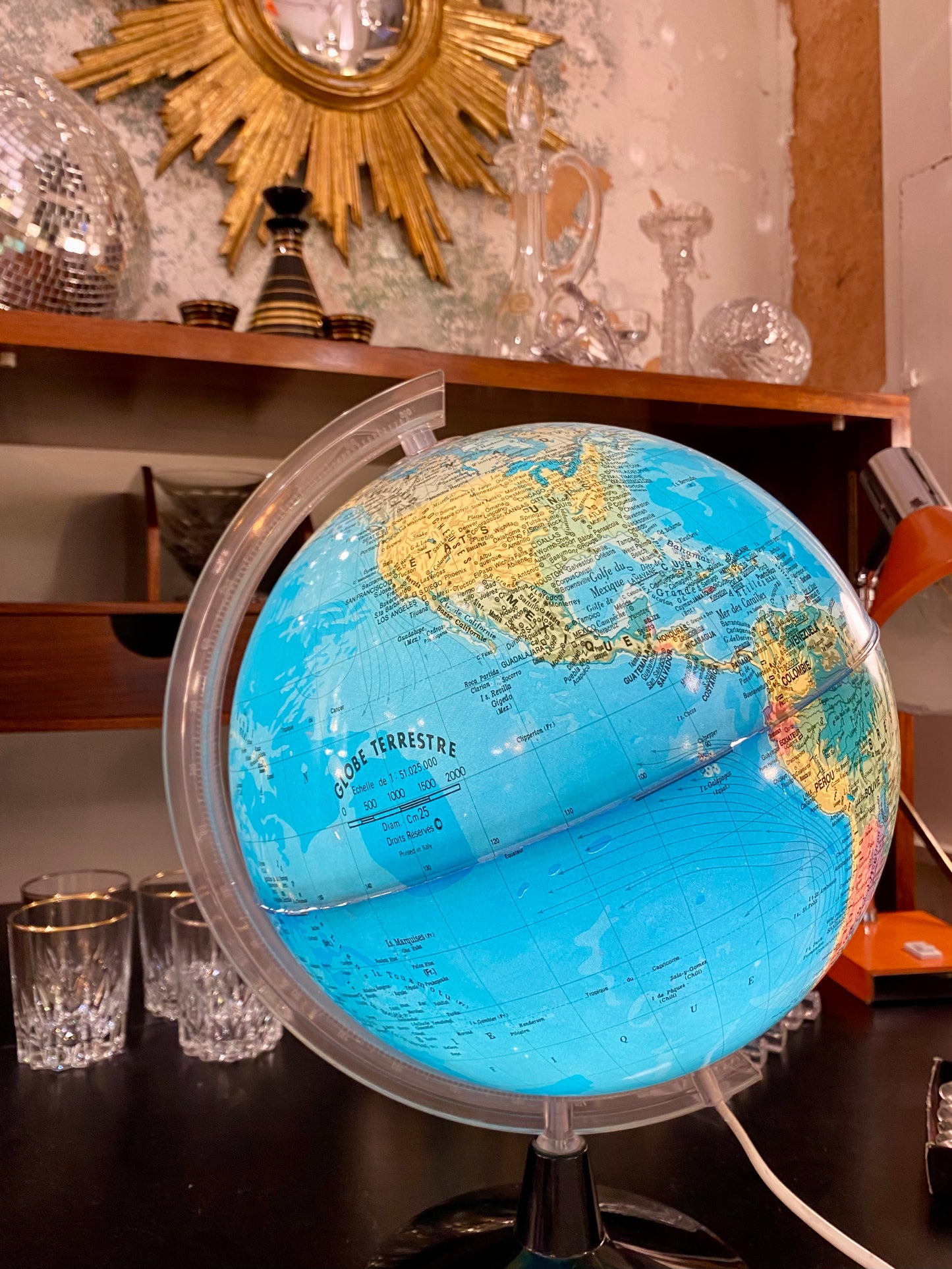 Lampe globe mappemonde italienne