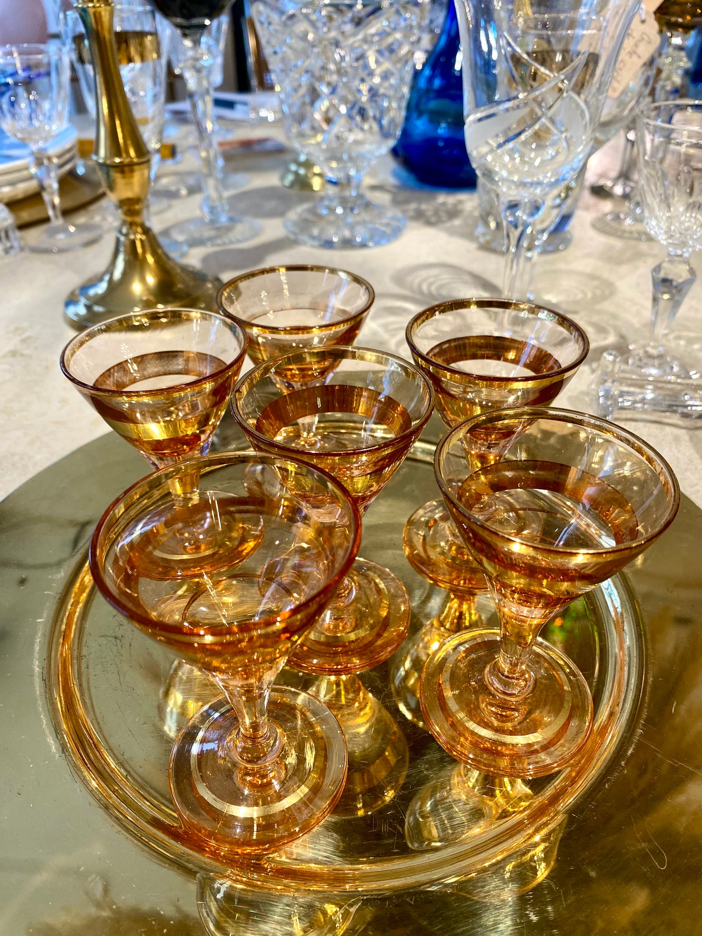 Julie - Lot de 6 verres à liqueur dorés et roses