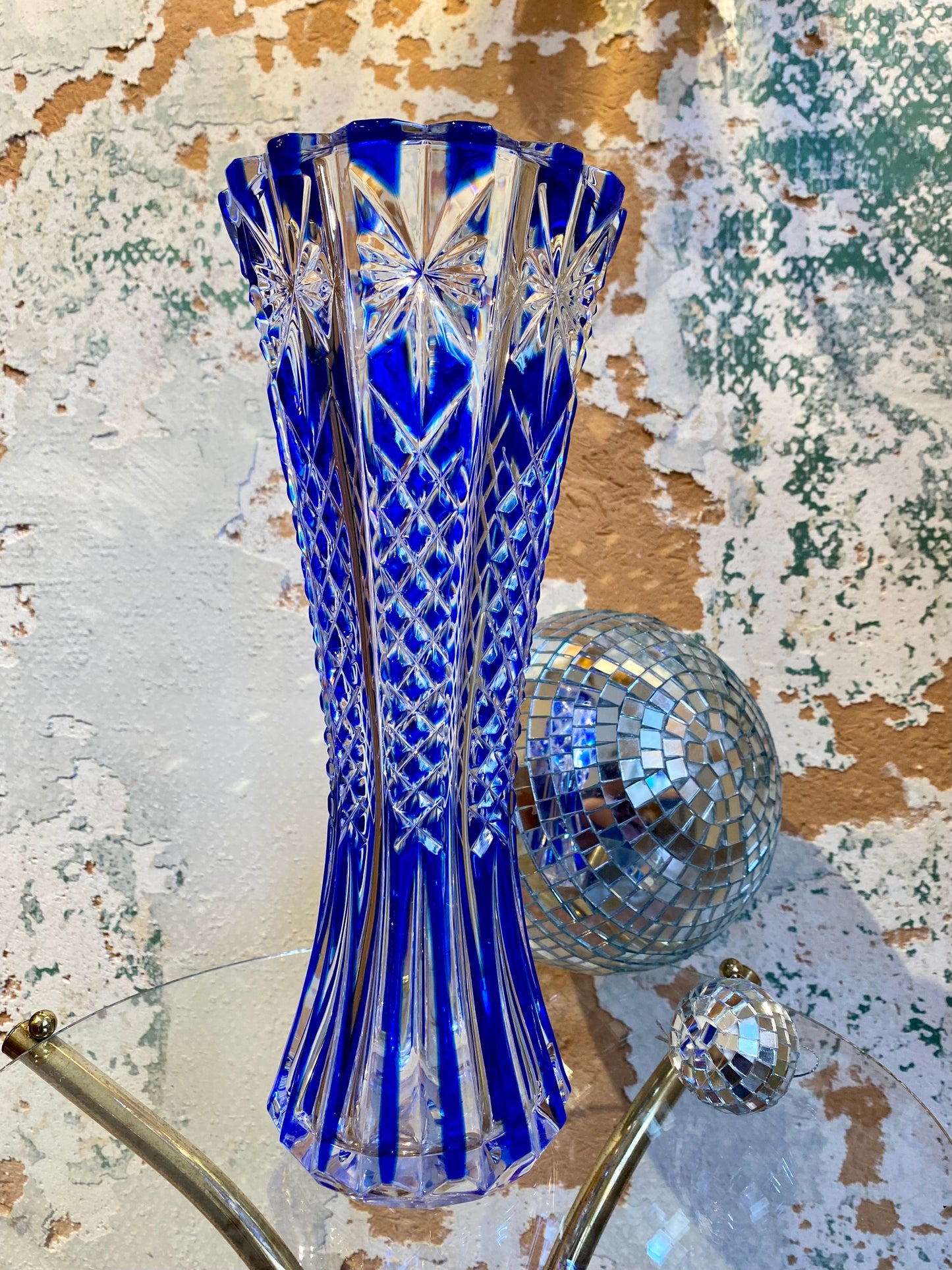 Vase bleu polonais cristal doublé
