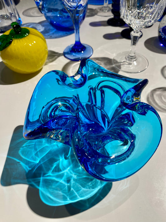 Cendrier bleu verre soufflé