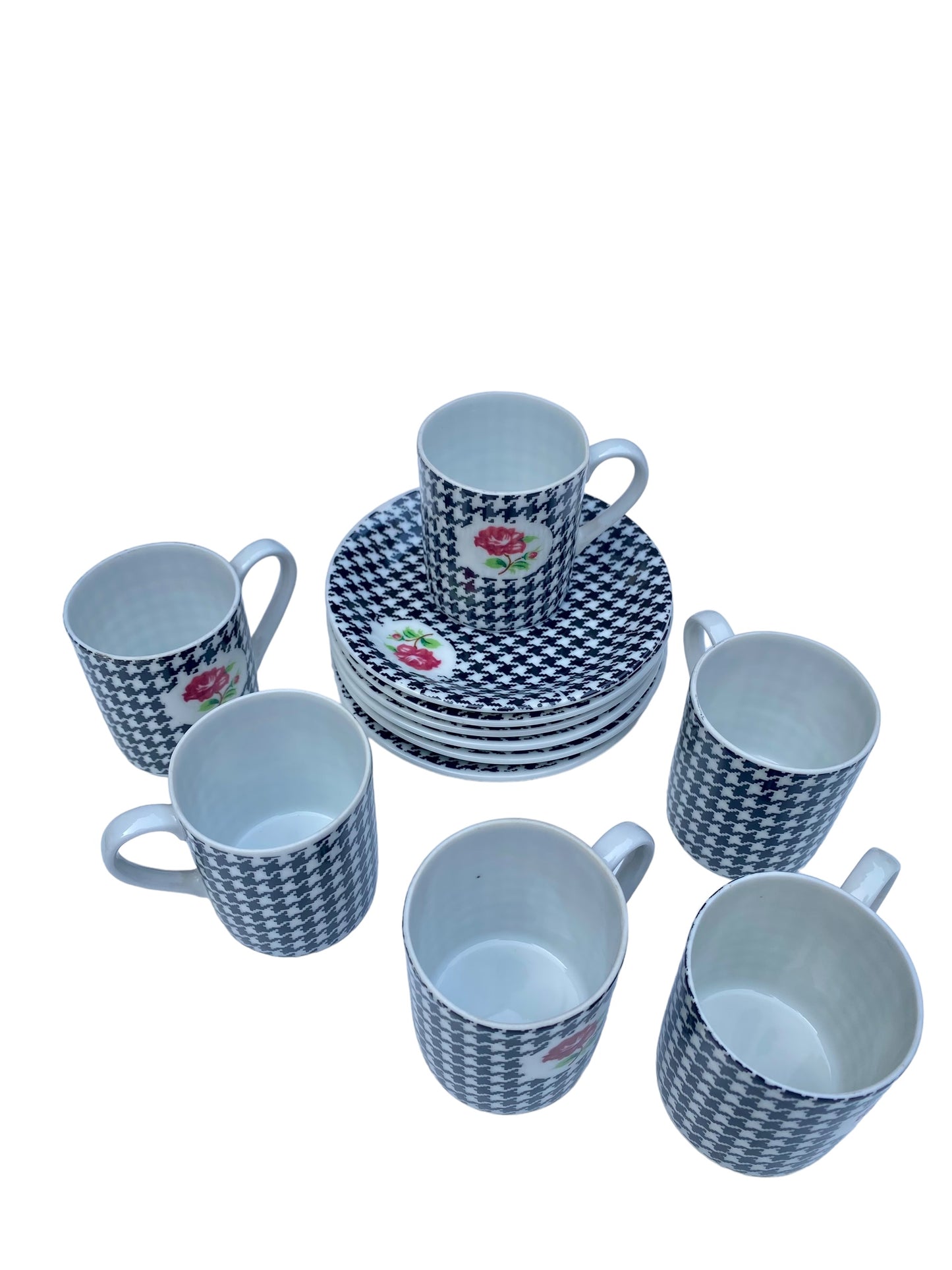 Lola - Ensemble en porcelaine 6 tasses et sous tasses vichy