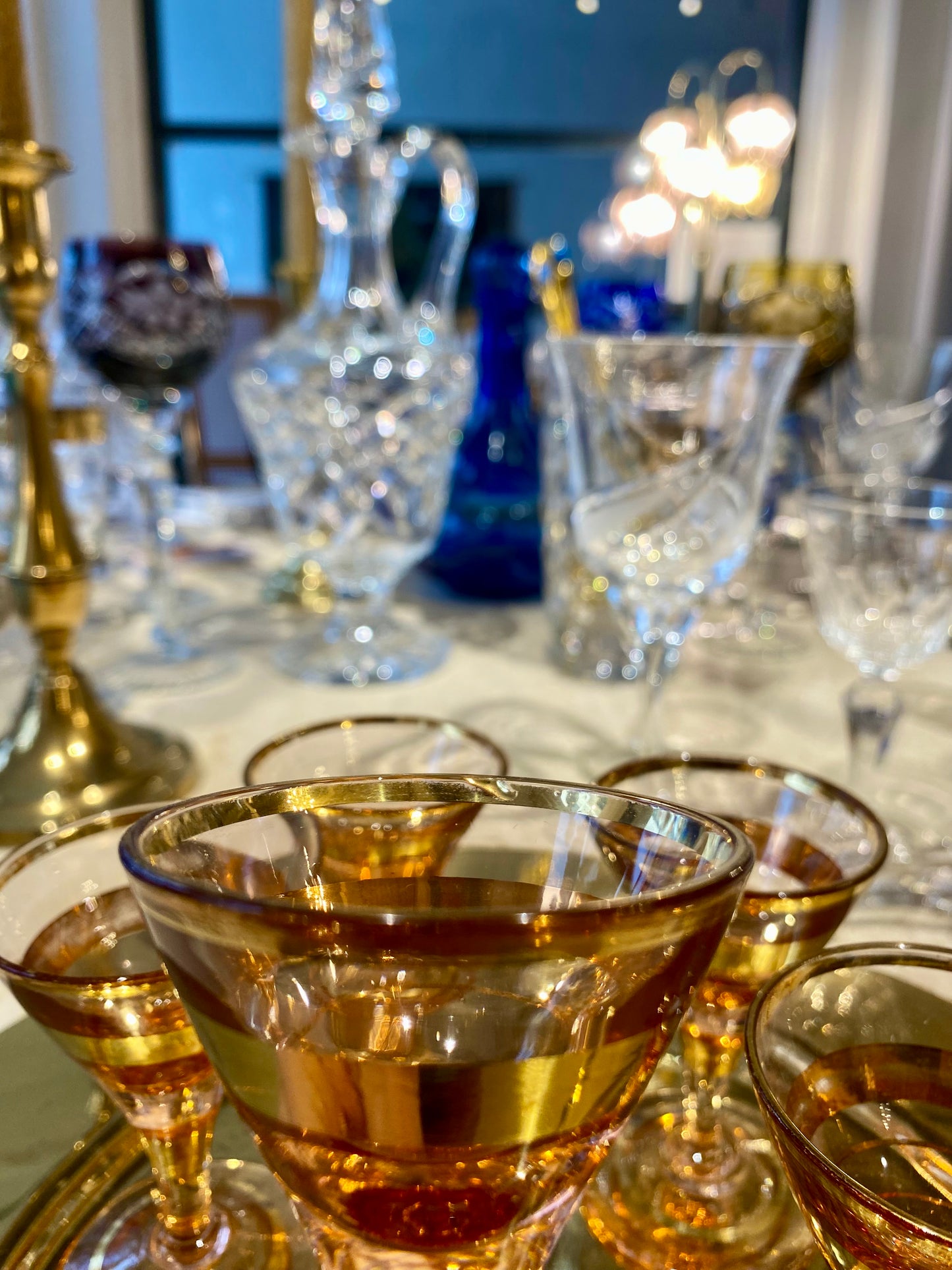 Julie - Lot de 6 verres à liqueur dorés et roses