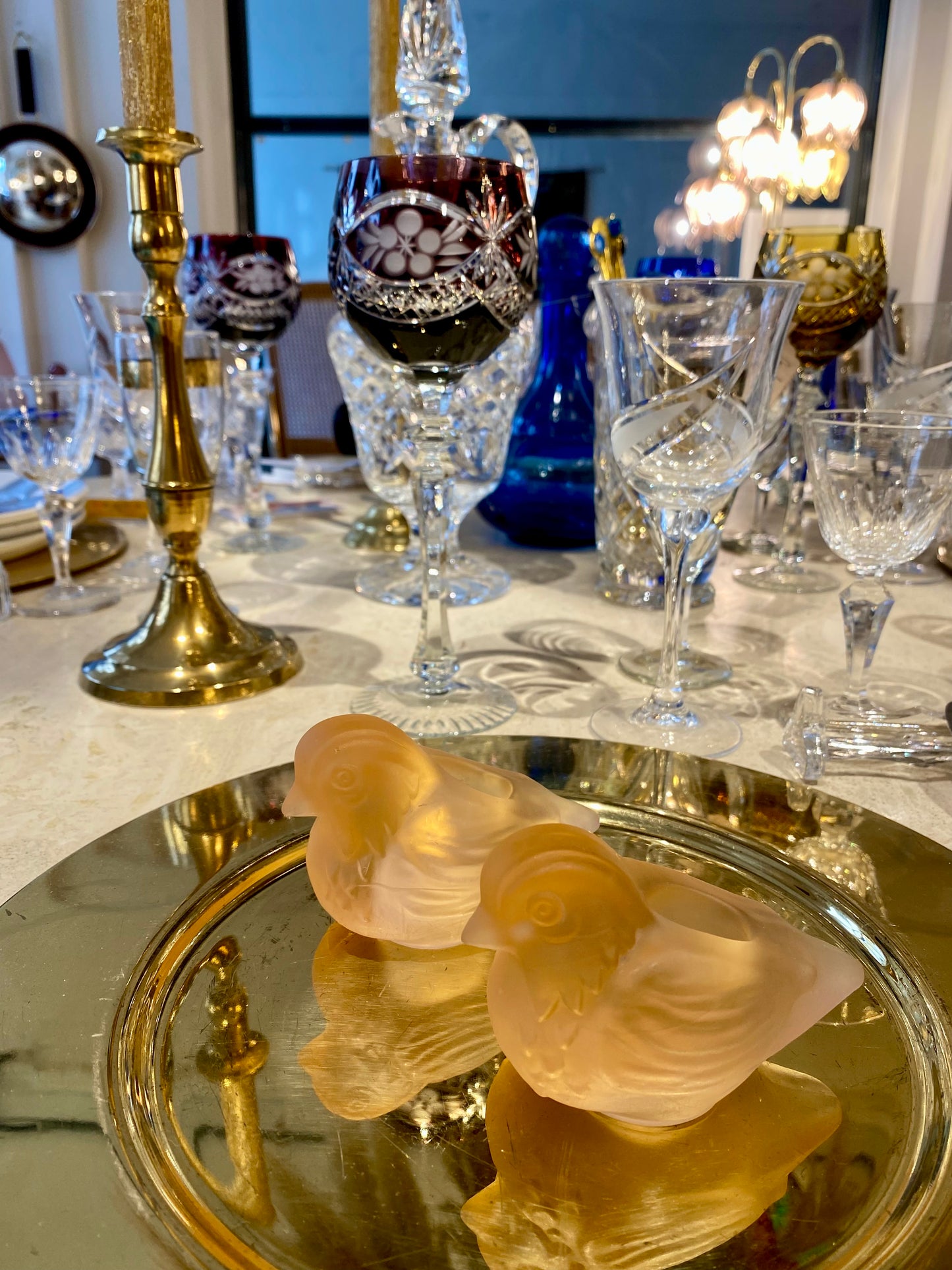 Lili - Paire de Bougeoirs Anciens en Verre Rose Givré