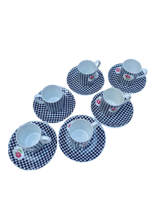 Lola - Ensemble en porcelaine 6 tasses et sous tasses vichy