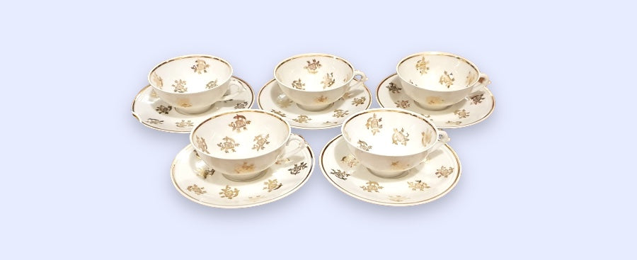 Edwina - Lot de 5 tasses + sous-tasses en porcelaine de Limoges