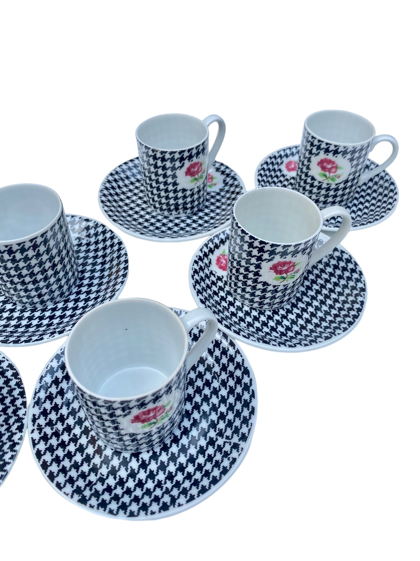 Lola - Ensemble en porcelaine 6 tasses et sous tasses vichy