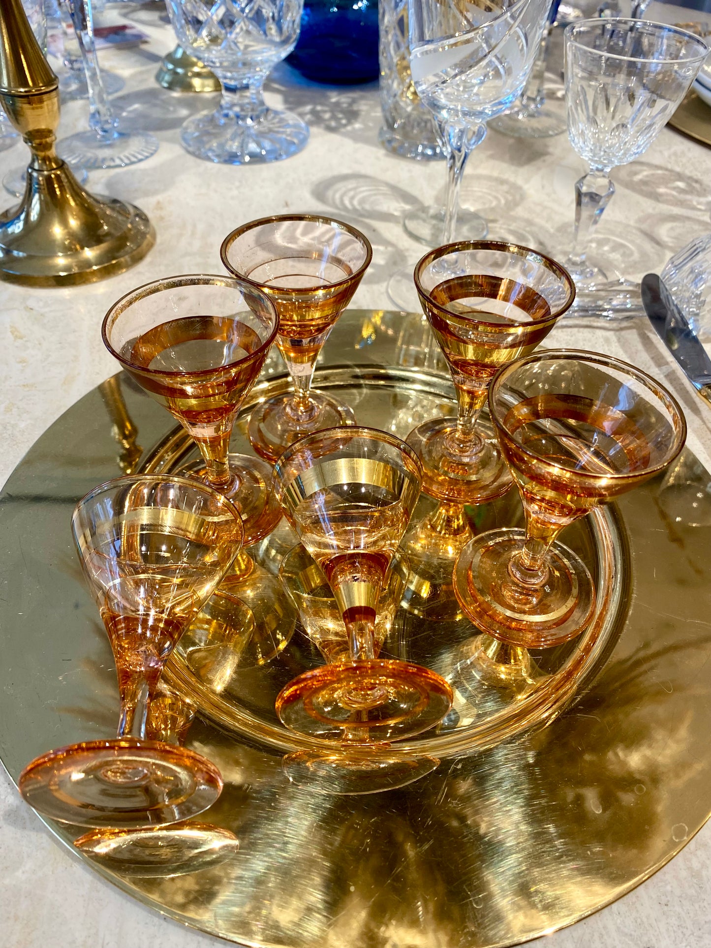 Julie - Lot de 6 verres à liqueur dorés et roses