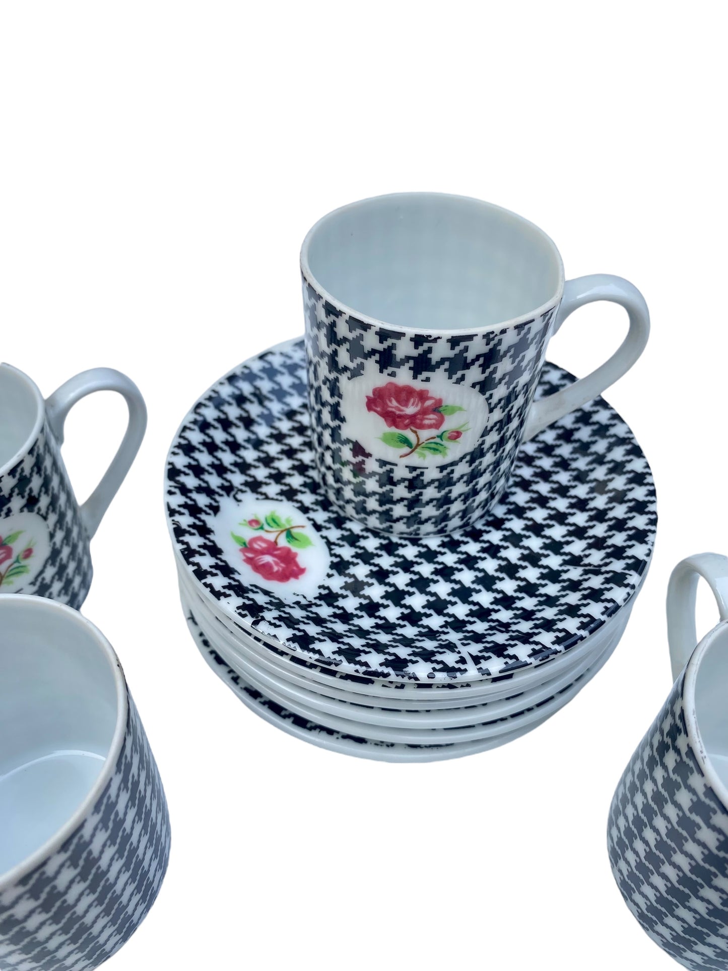 Lola - Ensemble en porcelaine 6 tasses et sous tasses vichy