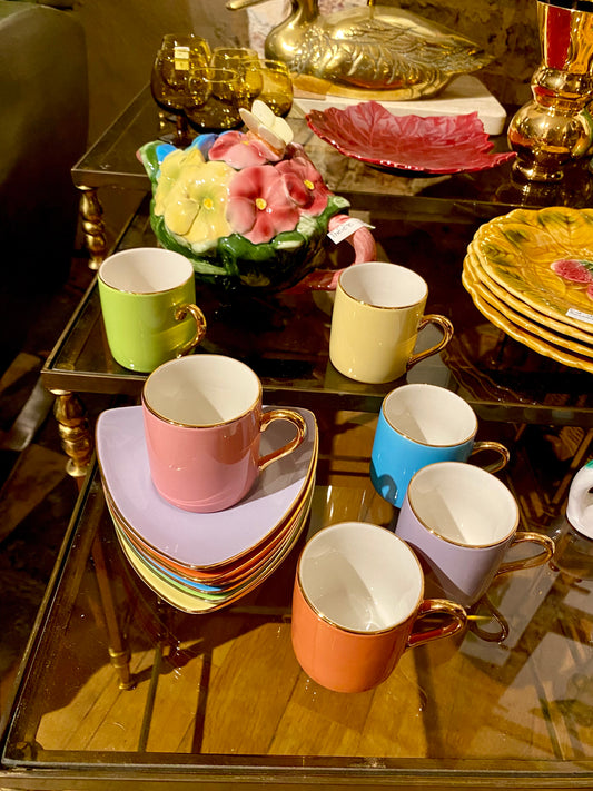 Ensemble de 6 tasses et sous-tasses multicolores en porcelaine