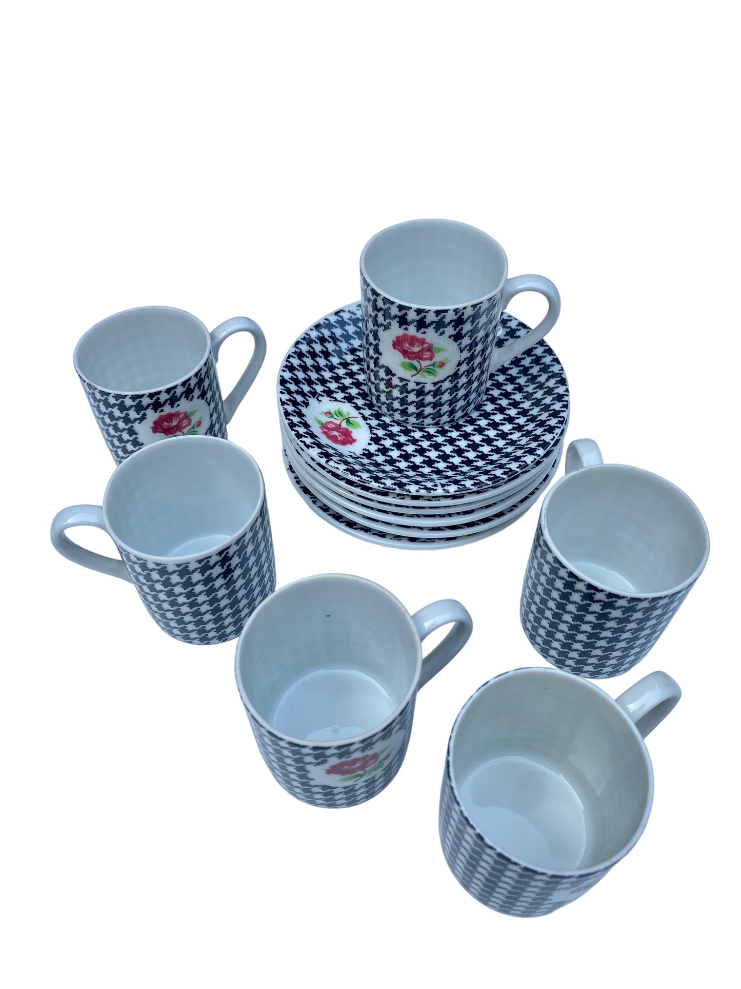 Lola - Ensemble en porcelaine 6 tasses et sous tasses vichy