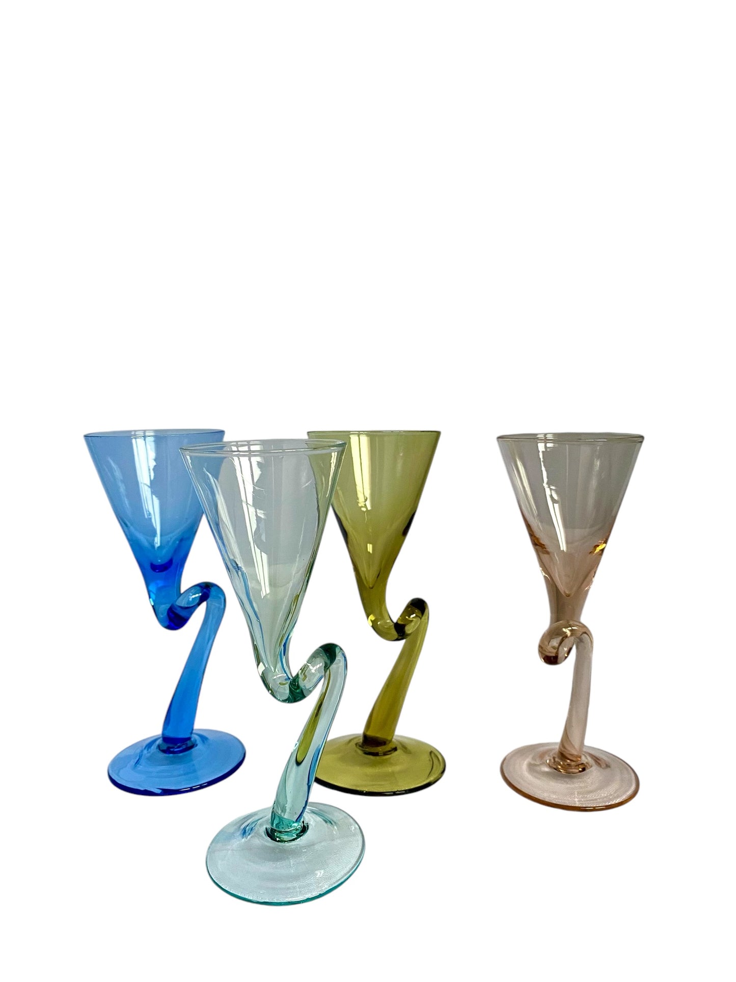 Lot de 4 verres à liqueur coloré en verre soufflé